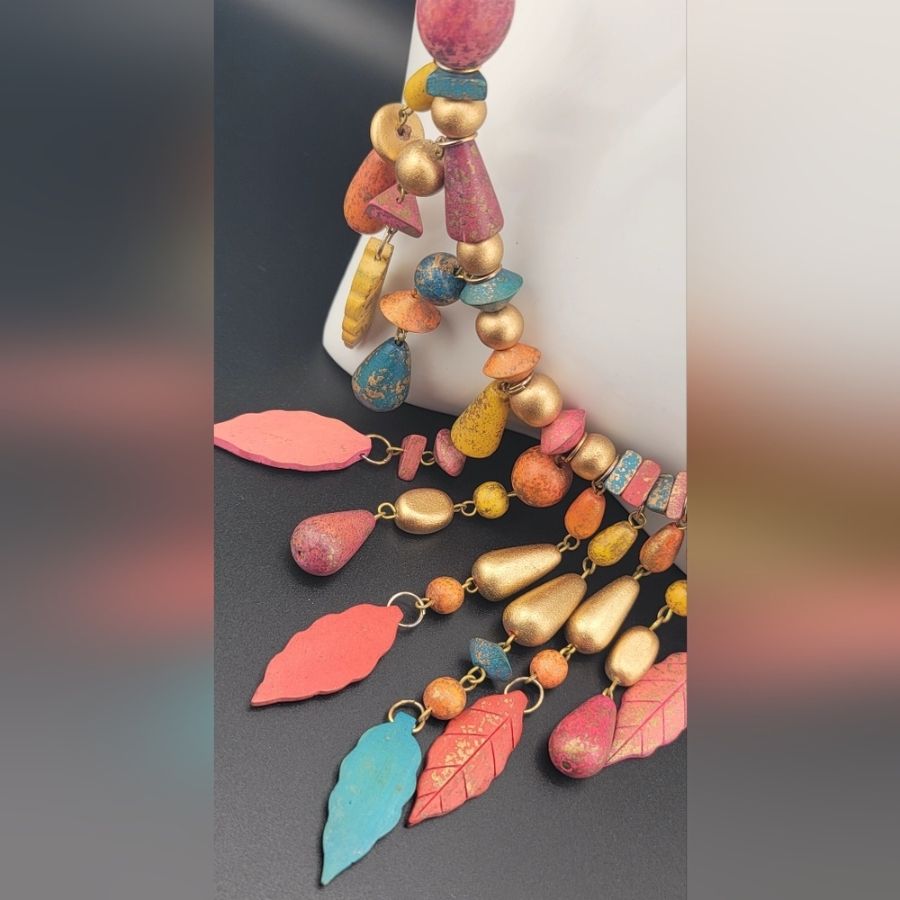 Wooden Colored Necklace Beaded  Retro Hippie Boho - Picture 2 of 7